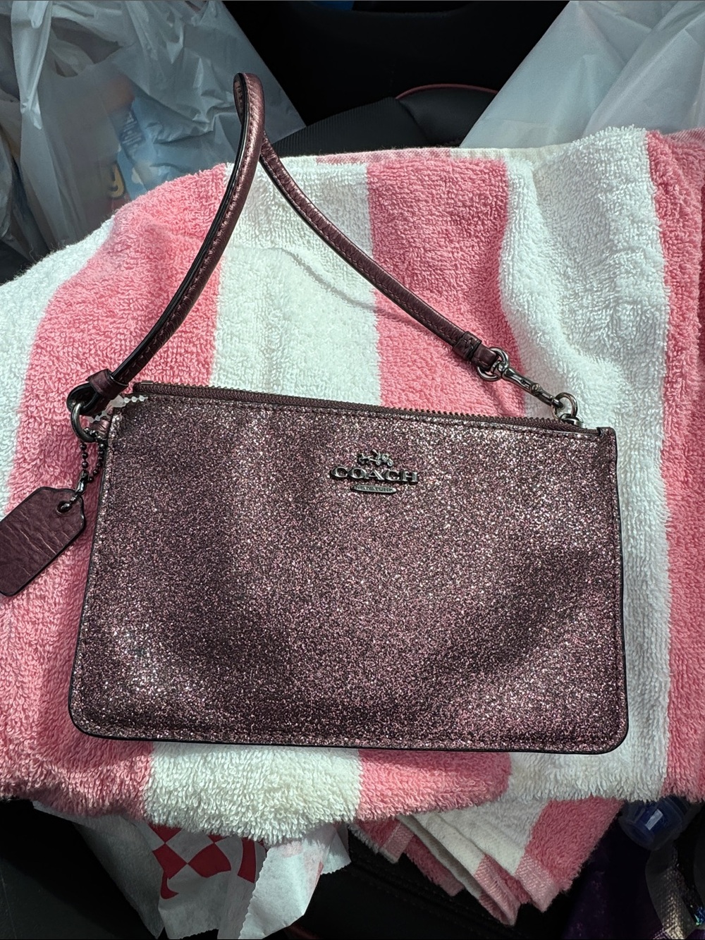 COACH Metallic Pink Glitter Wristlet